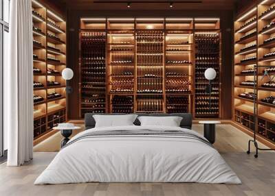 Rows of wine bottles in a cellar Wall mural