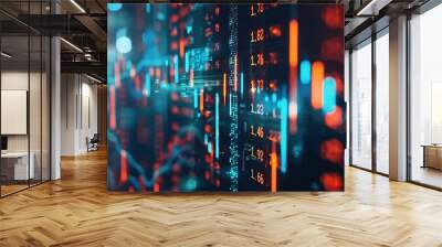 Stock market exchange examining the different stocks, Financial market numbers & data on digital screen. Close up, 3D rendered, illustration Wall mural