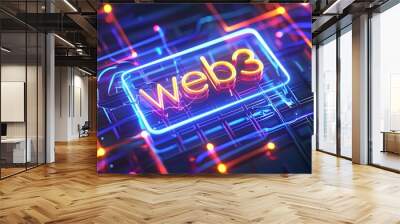 WEB 3.0. Concept of decentralized internet. Wide banner. WEB 3 technology concept. WEB 3.0 3d rendering - Generative AI Wall mural