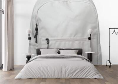 Front view of white textile backpack Wall mural