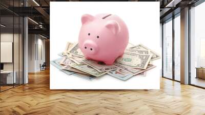 Pink piggy bank and US dollars notes Wall mural