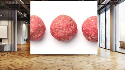 Top view of  three fresh raw homemade meatballs Wall mural