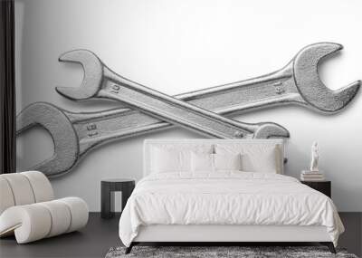 Top view of two silver wrenches Wall mural