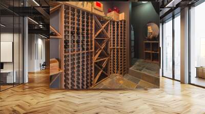 Custom fitted wine racks in wine cellar. Wall mural