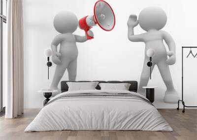 3d human character with a red megaphone - 3d render Wall mural