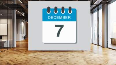 Calendar icon day 7 December, template icon day Wall mural