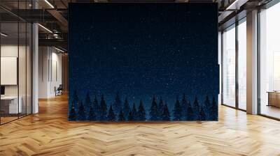 Falling snow vector. Christmas tree. Star. Wall mural