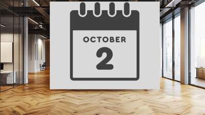 Icon day date 2 October, template calendar page Wall mural