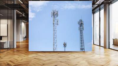 transmitter atop a cell phone pole About to be upgraded from 4g to 5g. High-risk electrical engineer job in Thailand. Wall mural