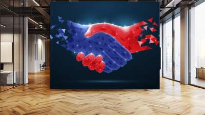 Abstract handshake on blue vector illustration or background Wall mural