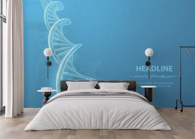 DNA. Abstract 3d polygonal wireframe DNA molecule helix spiral on blue. Wall mural