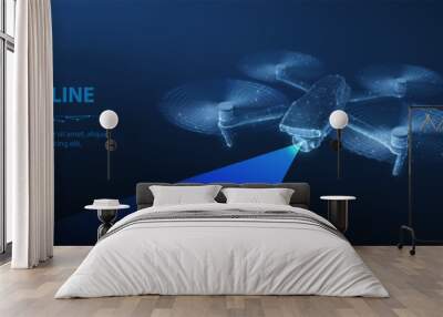 Drone. Abstract 3d drone isolated on blue. Military technology, aerial monitoring Wall mural