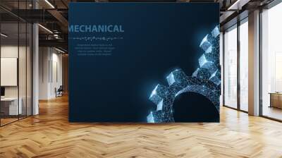 Gears. Abstract vector wireframe two gear 3d modern illustration on dark blue background. Wall mural