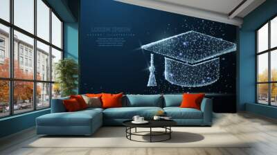 Graduate cap. Polygonal wireframe mesh looks like constellation. Education, university, success illustration or background Wall mural