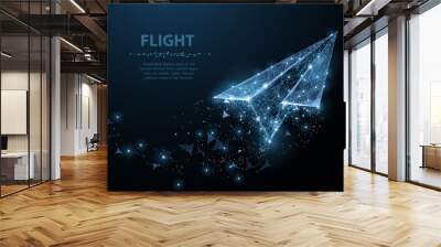 paper airplane. polygonal mesh art looks like constellation. concept illustration or background Wall mural