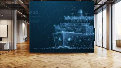 Worldwide cargo ship. Polygonal wireframe mesh art. Transportation, logistic, shipping concept illustration or background Wall mural