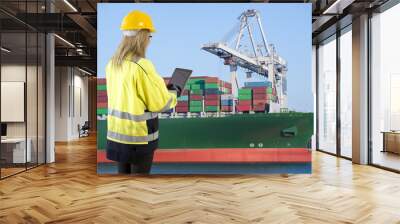 female docker with bill of lading Wall mural