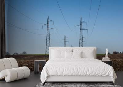 cultivated field and poles of electric current Wall mural