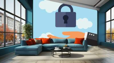 Hand holding padlock Wall mural