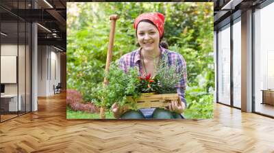 Junge Frau im Garten, young woman in a garden Wall mural