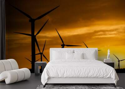 Silhouette of wind turbines Wall mural