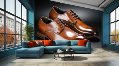 Elegant Brown Leather Oxford Shoes Wall mural