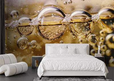 Golden Bubbles in Liquid Abstract Background Wall mural