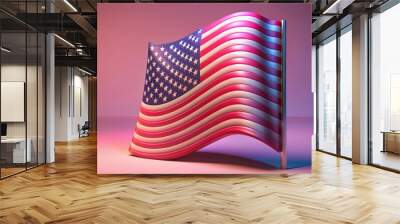 Waving American Flag on Pink Background Wall mural