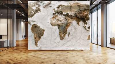 3D World map of the Earth with exaggerated topographic relief. Detailed global world physical map. Panoramic planet map with three dimensional continents surface and ocean texture. Geography template Wall mural