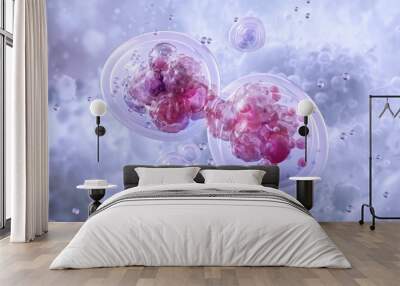 Eukaryotic cell division process. Mitosis, cell cycle, interphase, cytokinesis. Chromosome, DNA replication, biological growth, development, reproduction. Biotechnology science, cellular structure. 3D Wall mural