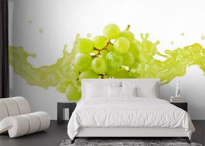 fresh healthy grape juice 3d splash swirl with ripe bunch of grapes. tasty berry juice splashing gra Wall mural