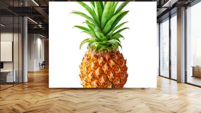 Fresh ripe pineapple fruit, focus stacking, isolated, white background. Juicy fruit healthy vitamin diet, sweet food design. Tasty raw whole ananas fruit, high resolution retouch, full depth of field Wall mural