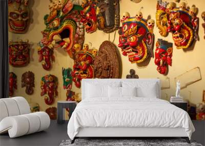 colorful masks and deities of oriental culture Wall mural