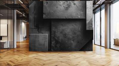 Abstract geometric dark black anthracite gray grey 3d texture concrete cement wall with squares and square cubes background banner, textured wallpaper Wall mural