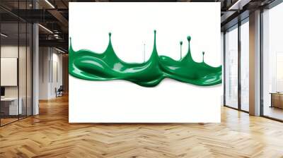 Abstract green color acrylic paint flowing down over white background, dripping colorful liquid texture. Digital art (Generative Ai) Wall mural