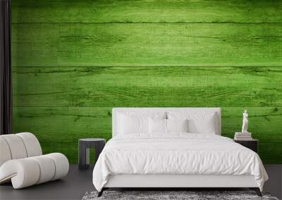 Abstract grunge old neon green painted wooden texture - wood board background panorama banner. Wall mural