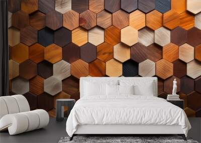 Abstract hexgonal geometric wooden background banner - Brown hexagon 3d wood timber texture wall decor Wall mural