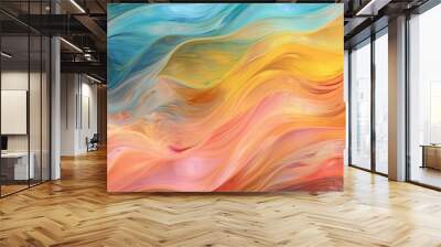 Abstract marbled acrylic paint ink painted waves painting texture colorful background banner - Bold colors, rainbow color swirls wave  Generative AI Wall mural