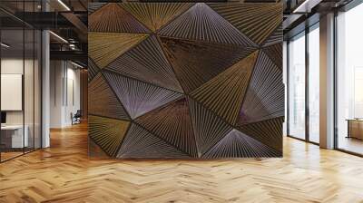 Abstract triangular mosaic tile wallpaper texture with geometric fluted triangles of metallic gold silver copper background banner Wall mural