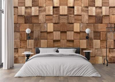 Brown wooden cubes texture background banner panorama Wall mural