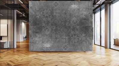 Gray grey worn concrete cement vintage retro geometric square mosaic motif tiles texture background.. Wall mural