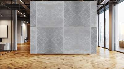 Gray white bright seamless grunge worn vintage retro geometric square mosaic motif cement tiles texture background Wall mural