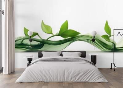 Green organic floating water waves with fresh plant leaves, isolated on white background banner (Generative Ai) Wall mural