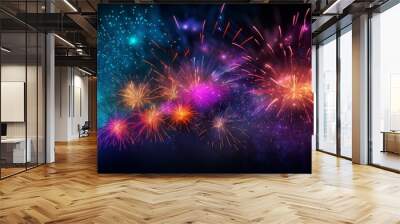 HAPPY NEW YEAR 2025 - Firework silvester New Year's Eve Party festival celebration holiday background banner greeting card - Closeup of colorful fireworks pyrotechnics in the night Wall mural