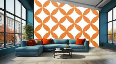 Old orange white vintage shabby patchwork motif tiles with circles round oval rhombus diamond ptint stone concrete cement wall texture background banner panorama Wall mural