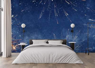 Silvester 2025 New year New Year's Eve Party background banner panorama long- firework fireworks on rustic dark blue night sky texture Wall mural