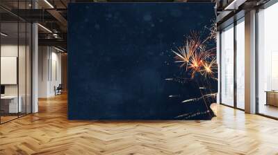 Silvester Festival Party New Year 2025 Fireworks background banner panorama - firework and sparklers on rustic dark blue night sky texture Wall mural