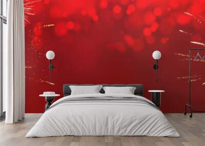 Silvester new year 2024  background panorama banner long - Firework fireworks on red texture with bokeh lights and space for text Wall mural