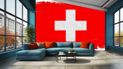 Switzerland background banner pattern template - Abstract brushstroke paint brush splash in the colors of swiss flag, isolated on white texture Wall mural