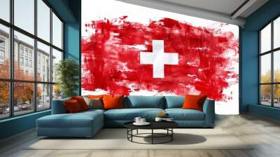 Switzerland background banner pattern template - Abstract watercolor brushstroke paint brush splash in the colors of swiss flag, isolated on white texture Wall mural